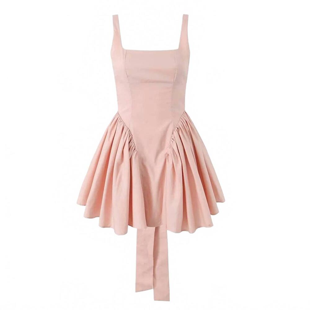 NEW YVONNE & LOVE ladies plain ruched bow back mini dress in light pink
